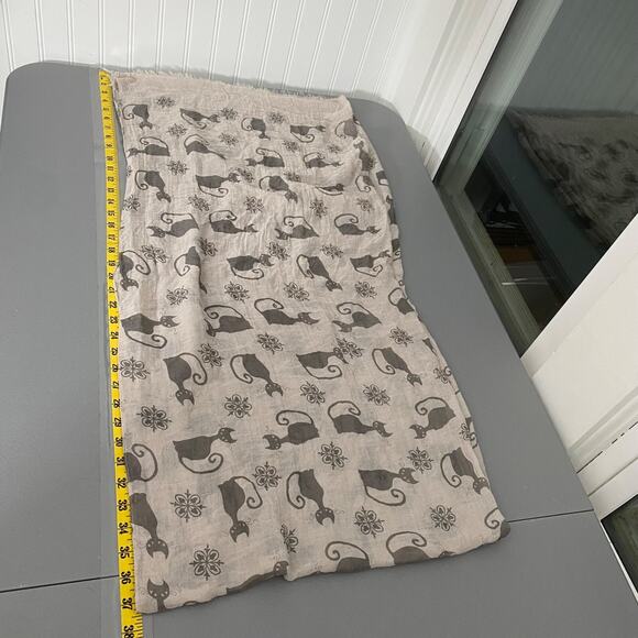 Womens Black Cat Rectangle Scarf Gray Lightweight Halloween Fall Frayed Neutral - Picture 9 of 10